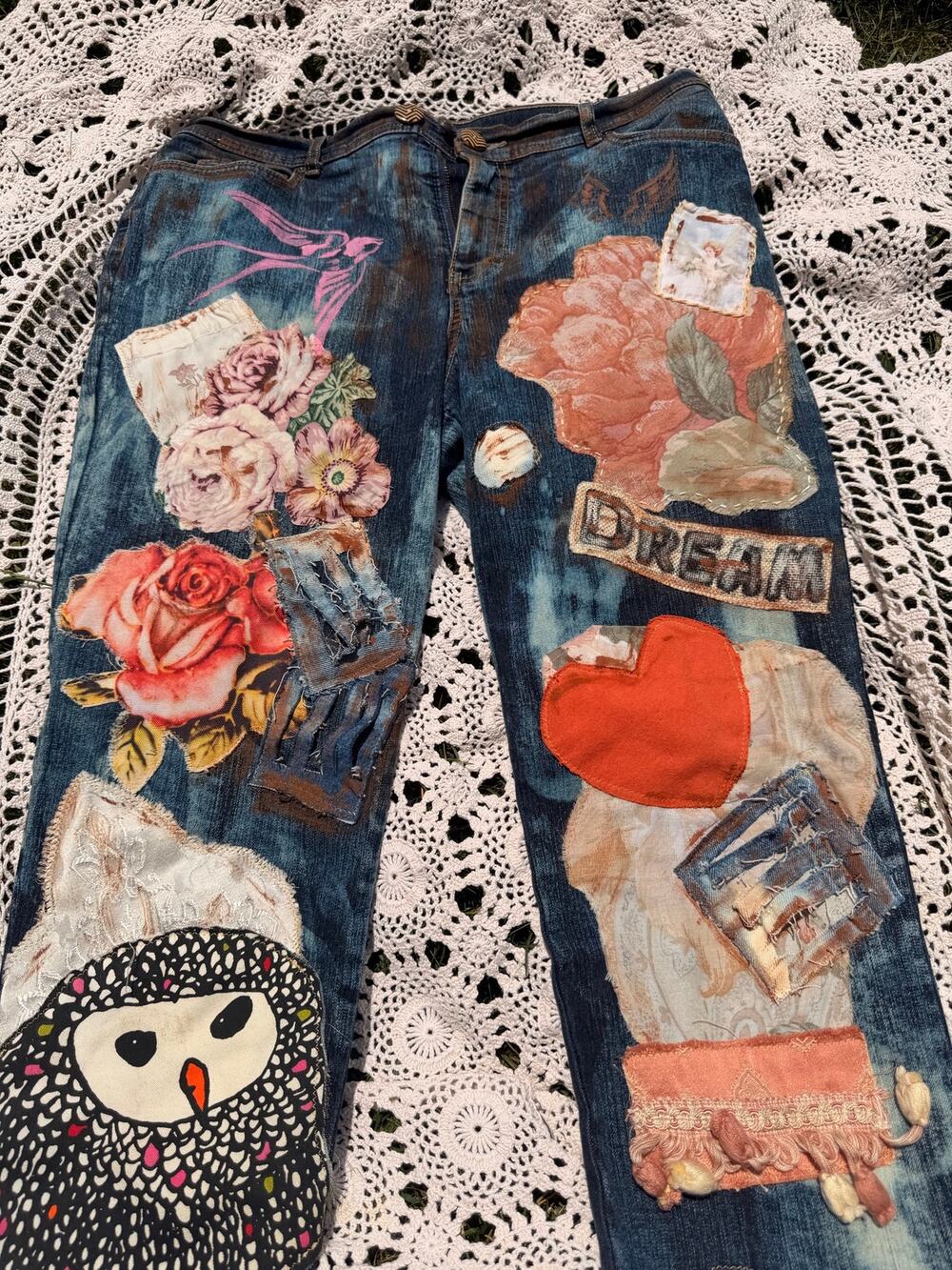 Upcycled OOAK Handmade Upcycled Art Jeans Patchwork Statement Denim